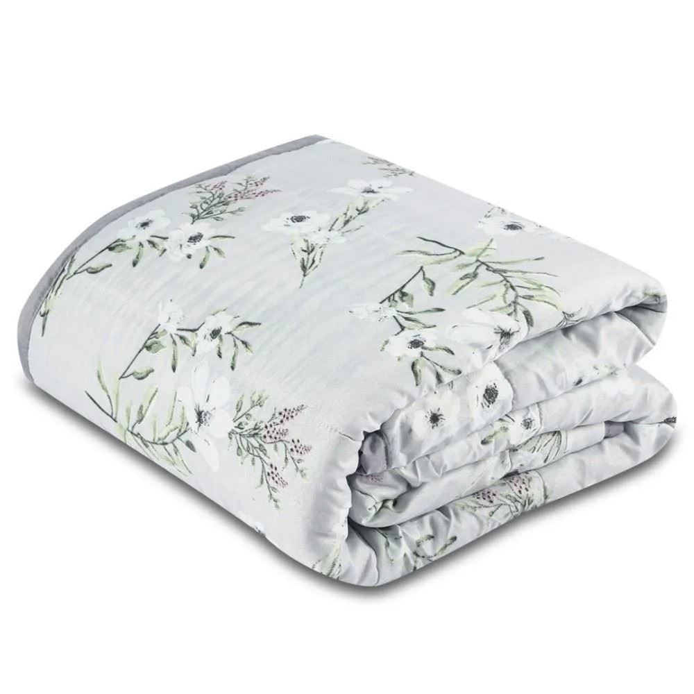 Edredom Solteiro Plush E Dupla Face Napoli Havan Casa - Floral Cinza