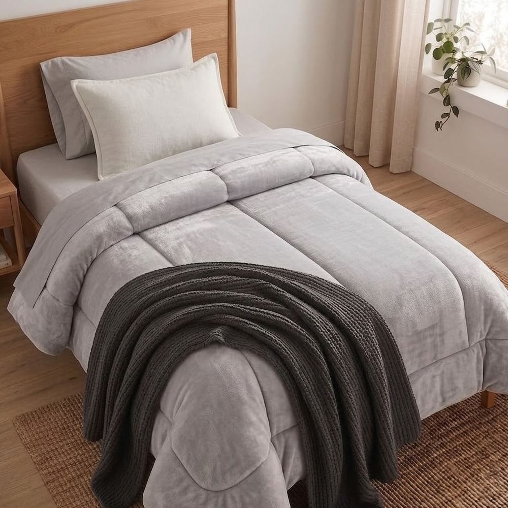 Edredom Solteiro Plush Inove Provence Havan Casa - Cinza Lunar