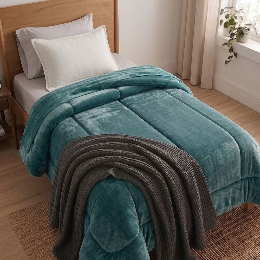Edredom Solteiro Plush Inove Provence Havan Casa - Verde