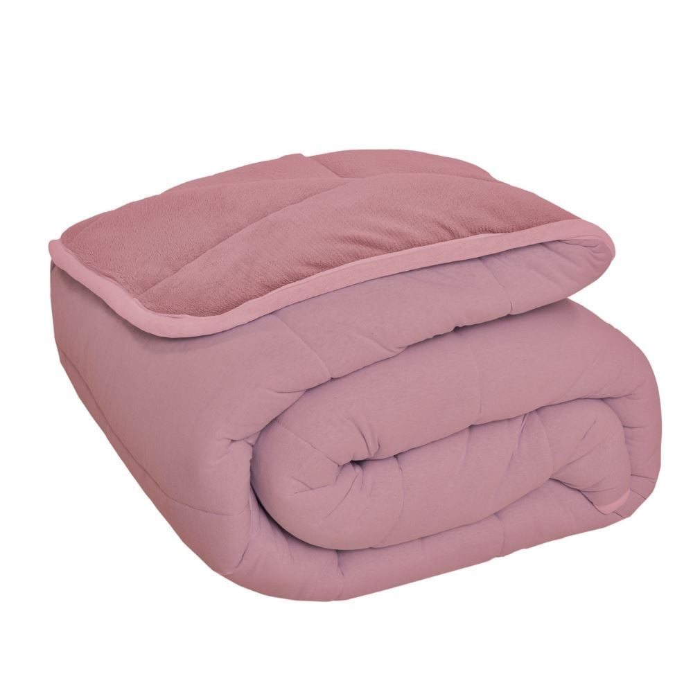 Edredom Solteiro Plush/Malha Liso Dupla Face Havan Casa - Rose
