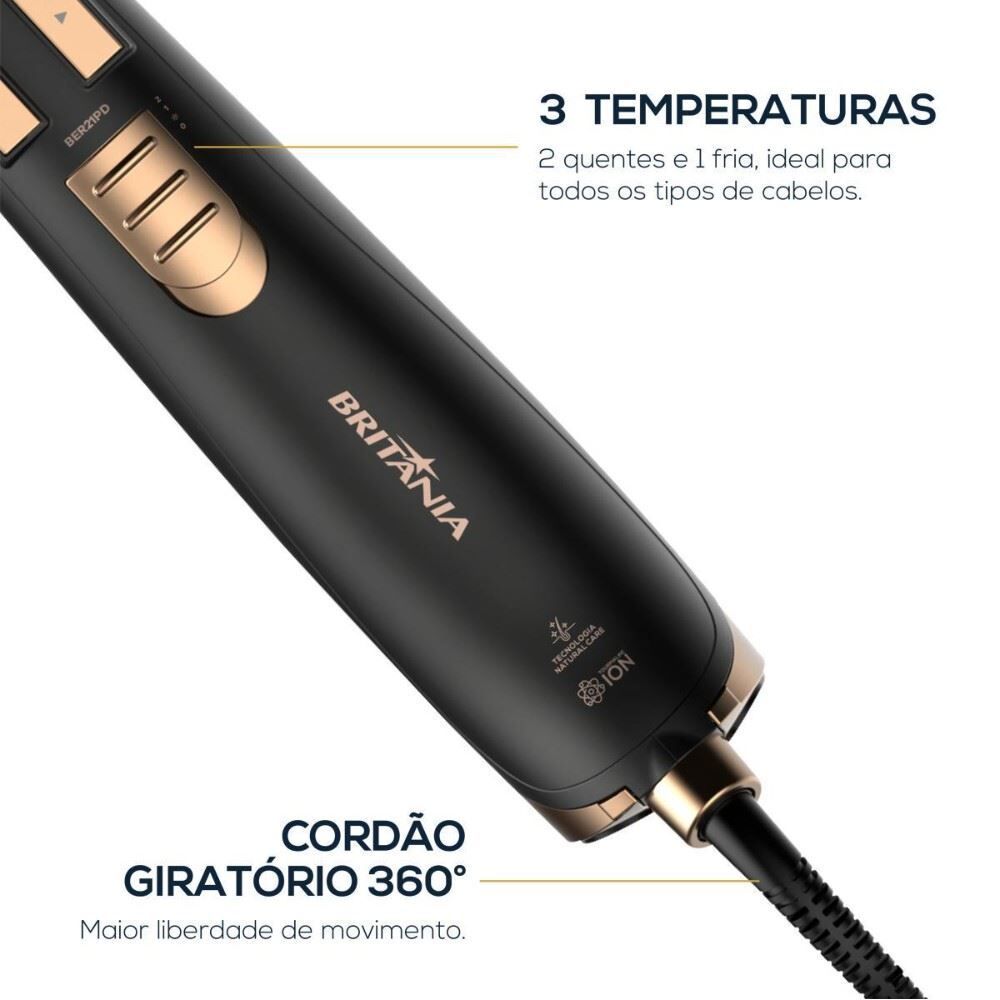 Escova Rotativa Britânia 2 em 1 1300W Gold Bivolt Ber21pd
