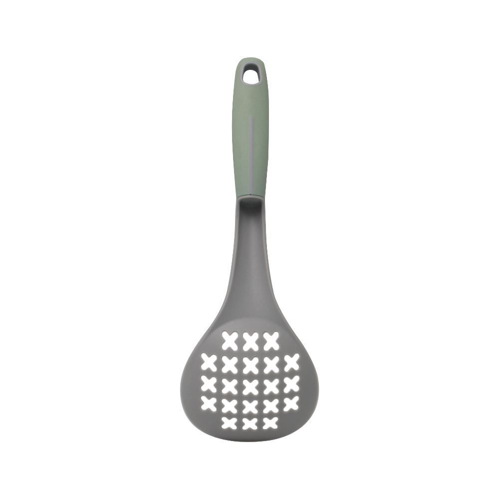 Escumadeira De Nylon Com Cabo Em Borracha Havan Casa 31Cm - Cinza e Verde