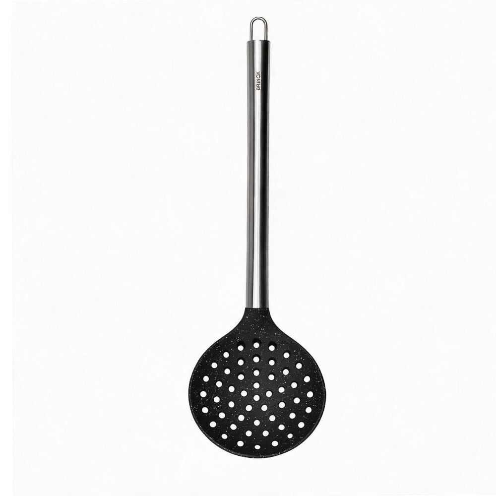 Escumadeira de Silicone Cabo em Inox 34,5 cm Duo Preto Brinox