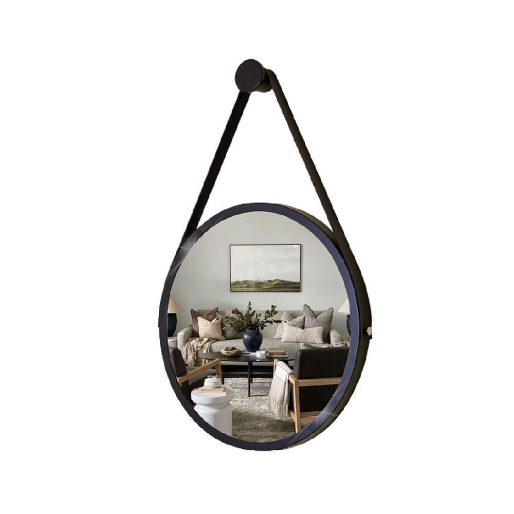Espelho Redondo Com Alça Adnet Reduna 40 Cm - Preto 