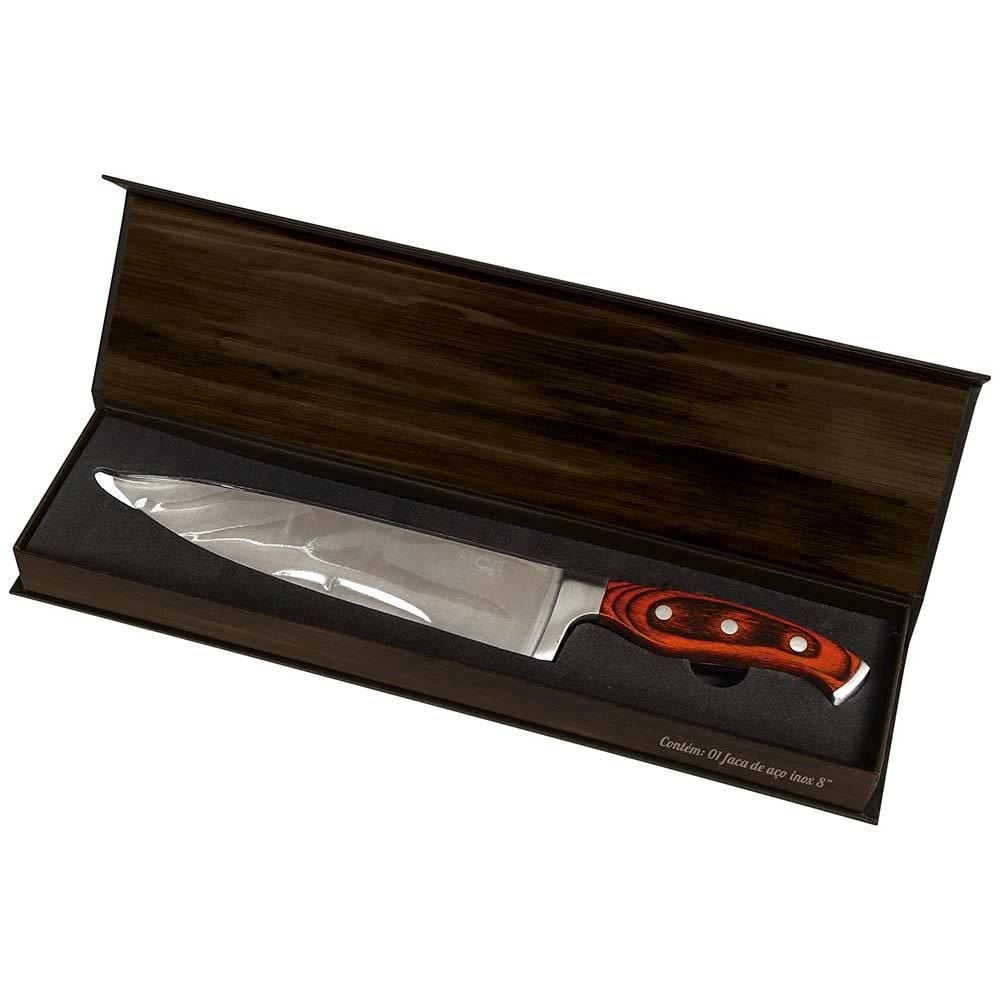 Faca 8" Mor Aço Inoxidável E Cabo Em Madeira Steel - 003941