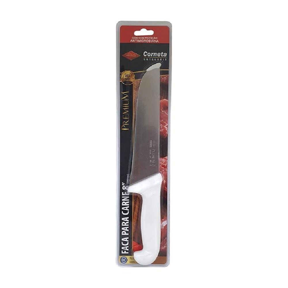 Faca para Churrasco Inox 8" com Cabo Branco Corneta