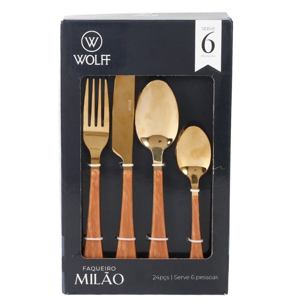 Faqueiro Milão Dourado Wolff 24 Peças - Inox