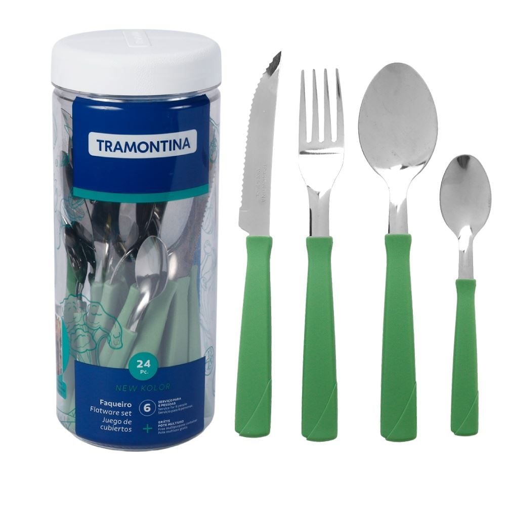 Faqueiro Tramontina New Kolor Aço Inox 24 Peças - Turquesa