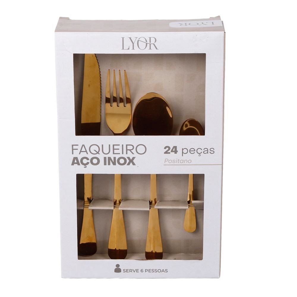 Faqueiro Positano Inox Lyor 24 Peças - Dourado