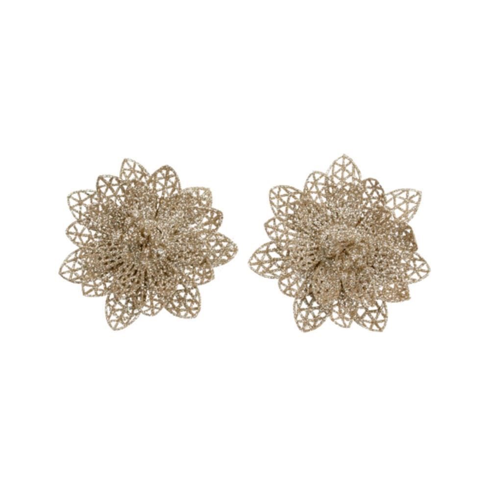 Flor Com Prendedor Glitter Champanhe Tuut 10Cm - 2 Peças