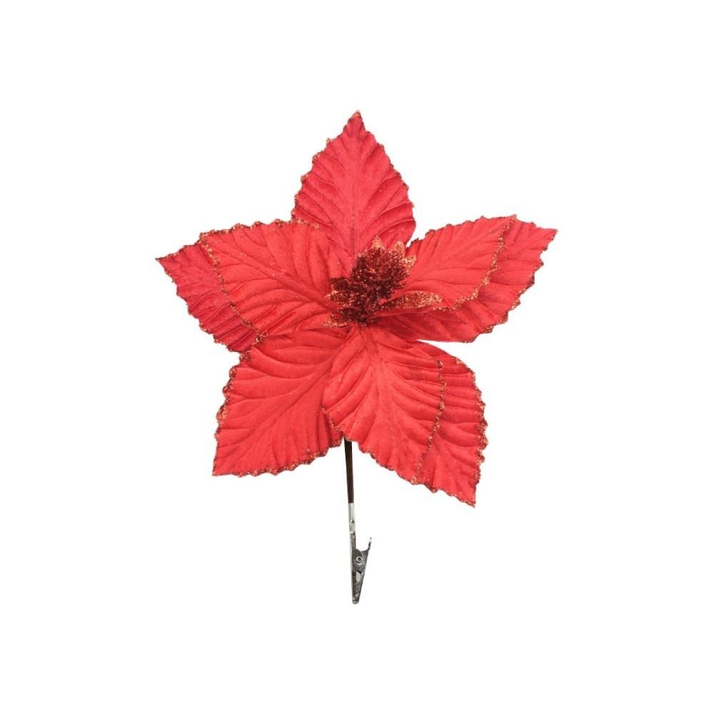 Flor Poinsétia Veludo Vermelha Havan Casa - 20Cm