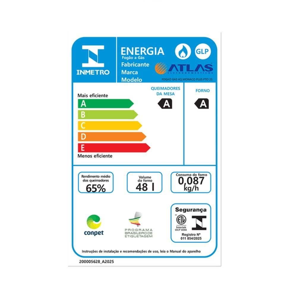 Fogão de Piso 4 Bocas Atlas Mônaco Plus Preto