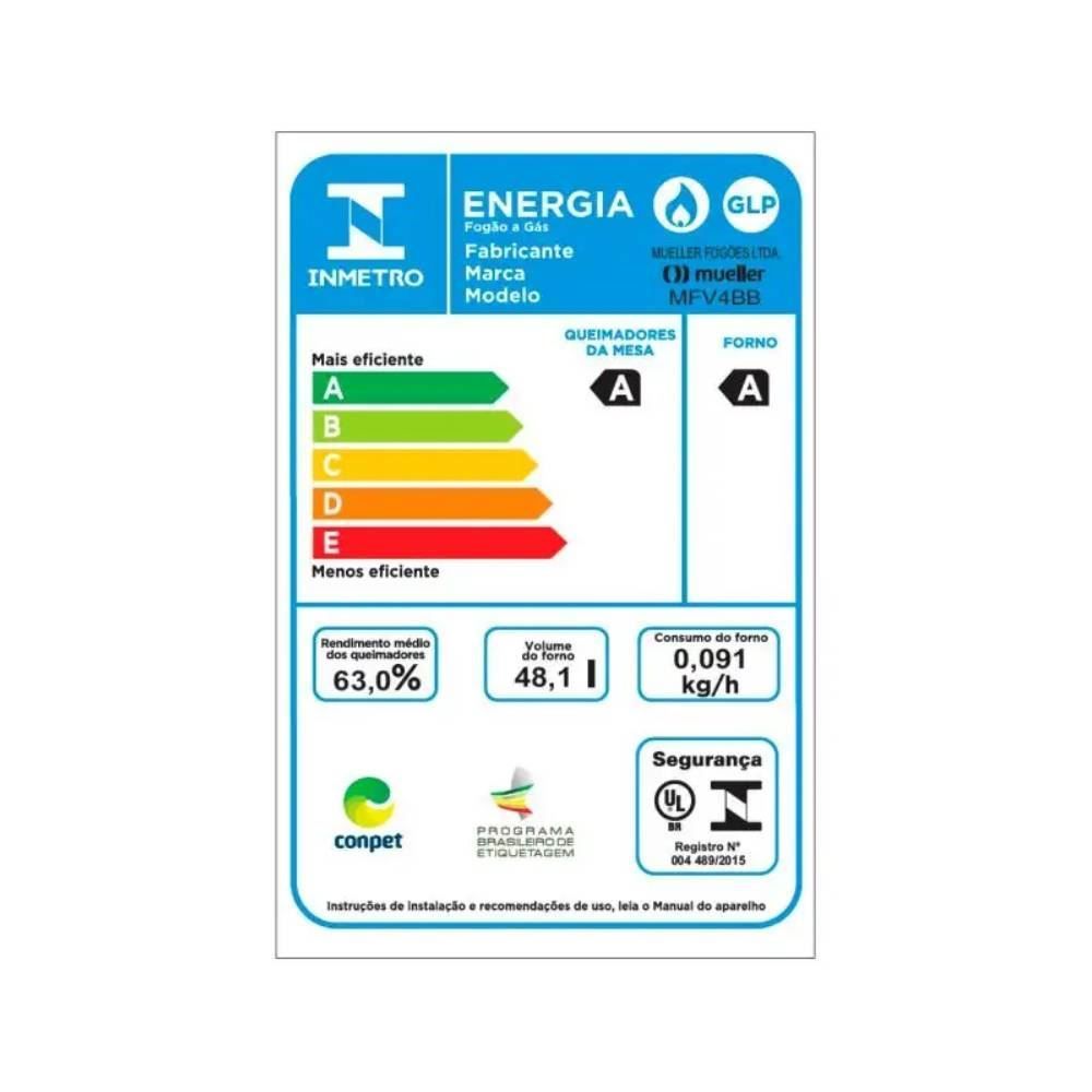 Fogão De Piso 4 Bocas Mueller Mesa De Vidro Preto Mfv5bb - Bivolt