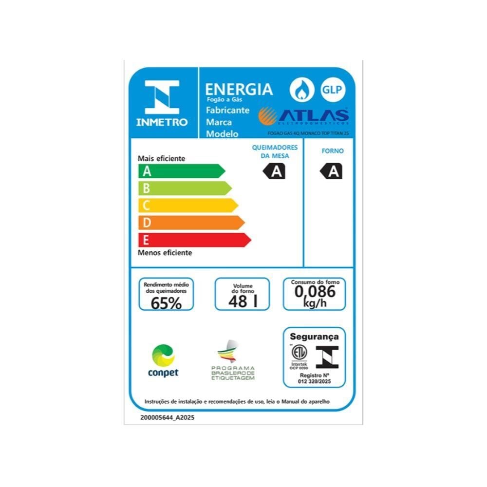 Fogão de Piso 4 Bocas Atlas Mônaco Plus Inox