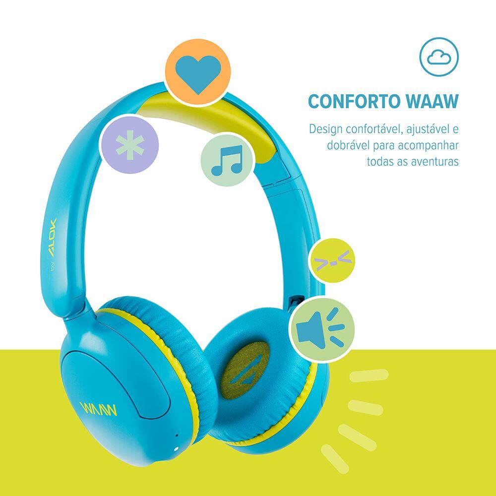 Fone de Ouvido Bluetooth Kids Waaw Joy 200 Azul