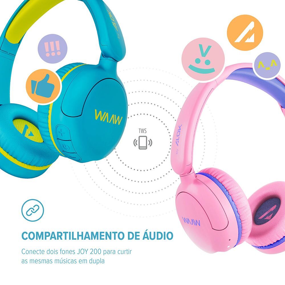 Fone de Ouvido Bluetooth Kids Waaw Joy 200 Azul