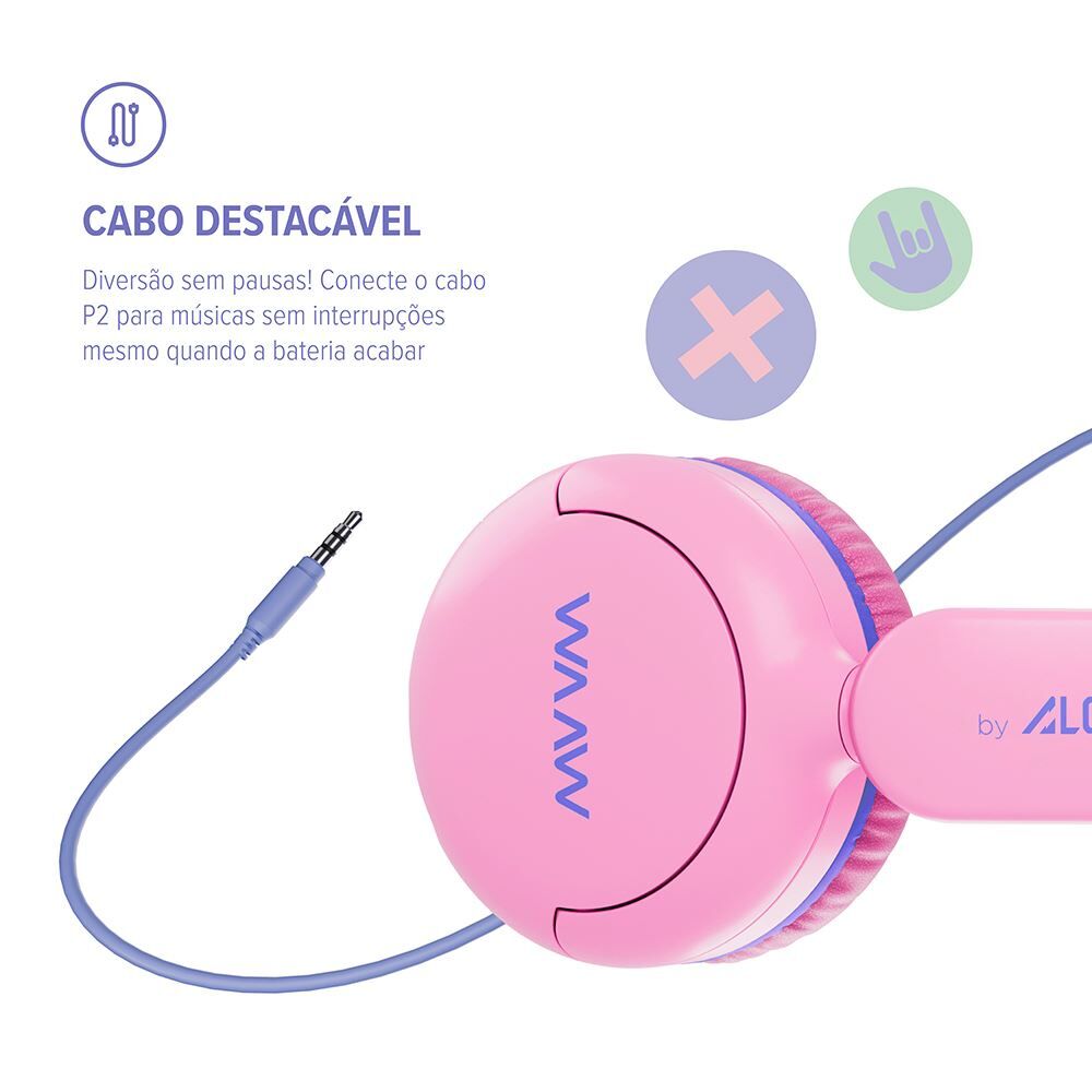 Fone de Ouvido Bluetooth Kids Waaw Joy 200 Rosa