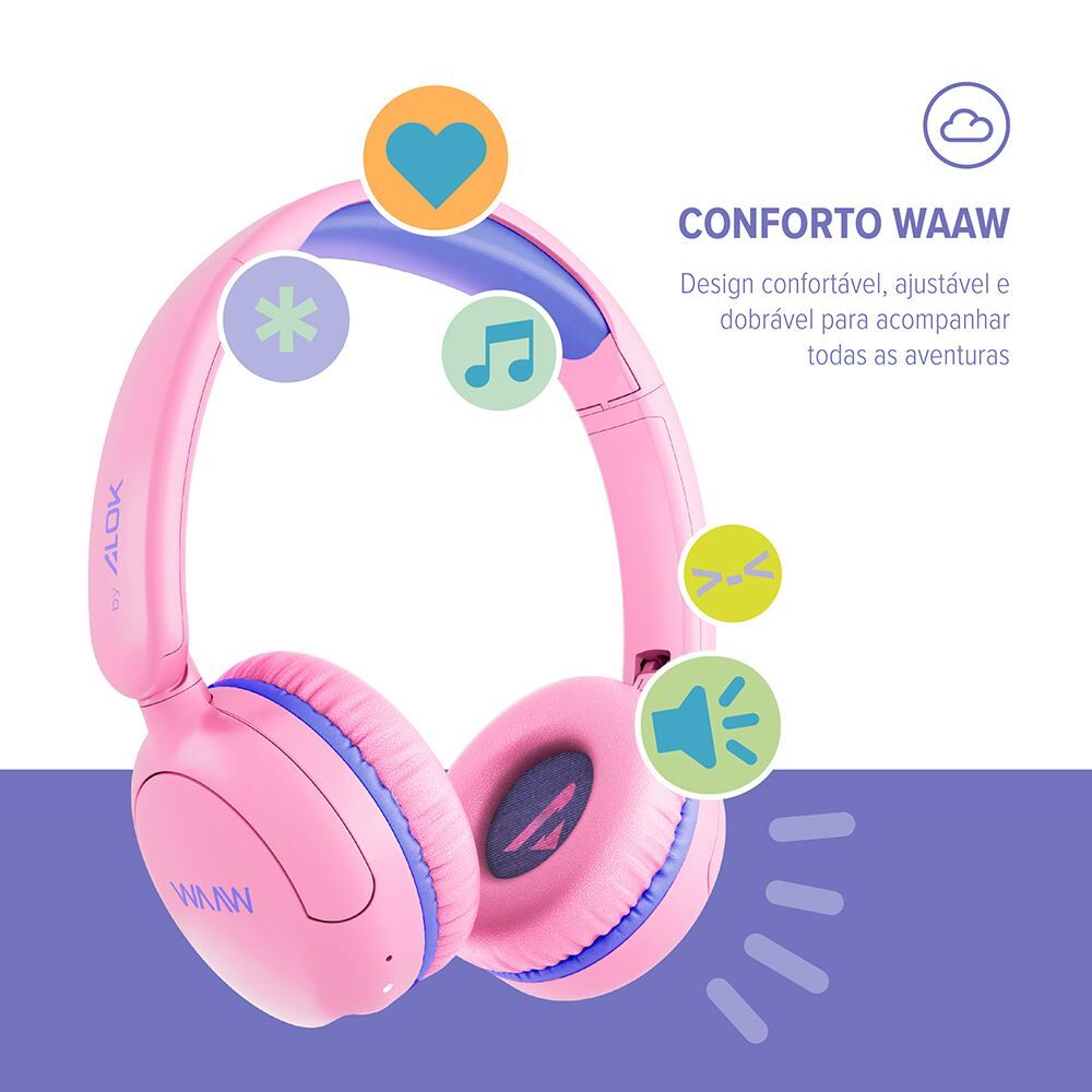 Fone de Ouvido Bluetooth Kids Waaw Joy 200 Rosa