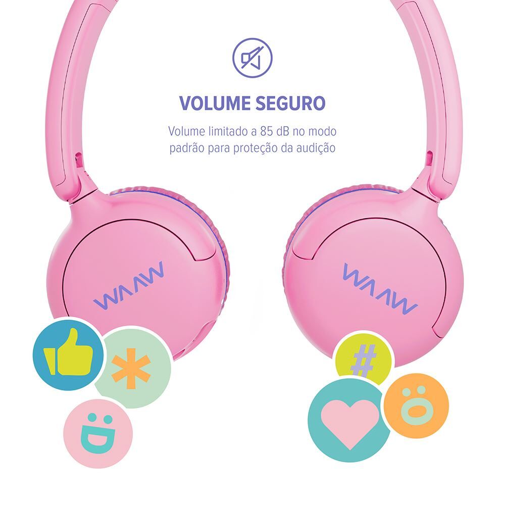 Fone de Ouvido Bluetooth Kids Waaw Joy 200 Rosa