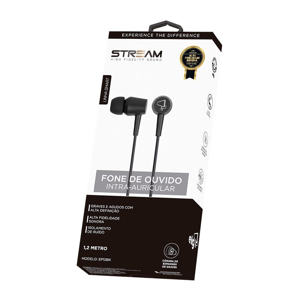 Fone de Ouvido Intra-Auricular Cabo 1,2 Metro Elg Encaixe Confortável - Preto