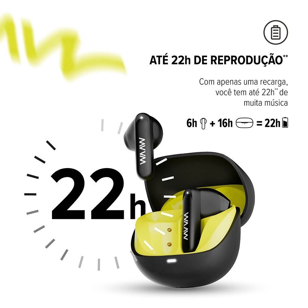 Fone de Ouvido Waaw Mob 210 22 Horas de Bateria