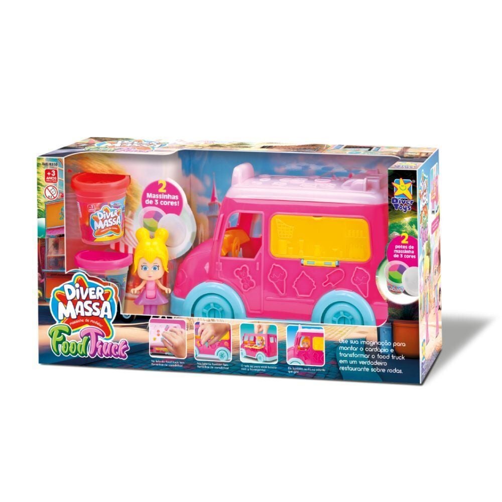 Brinquedo Carro Food Truck Diver com Boneca e Massinha Divertoys - sortido