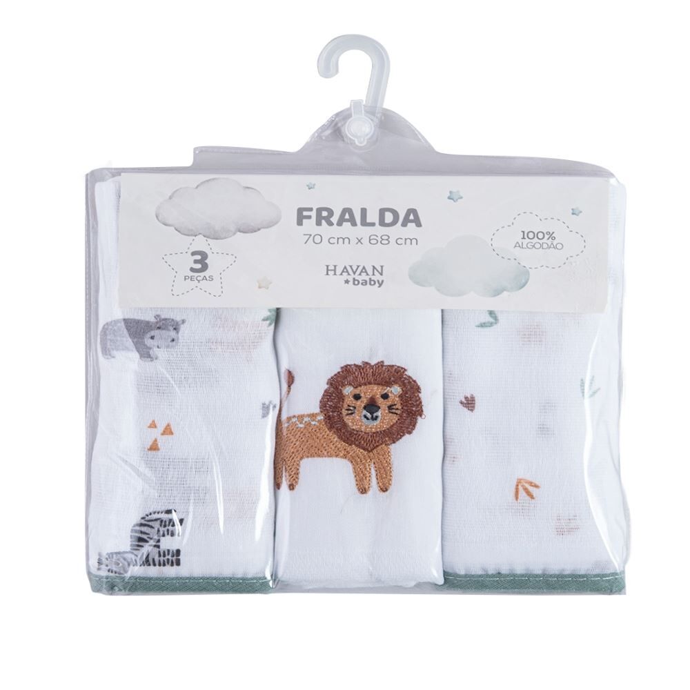 Fralda Estampada com 3 Peças Havan Baby - Selva