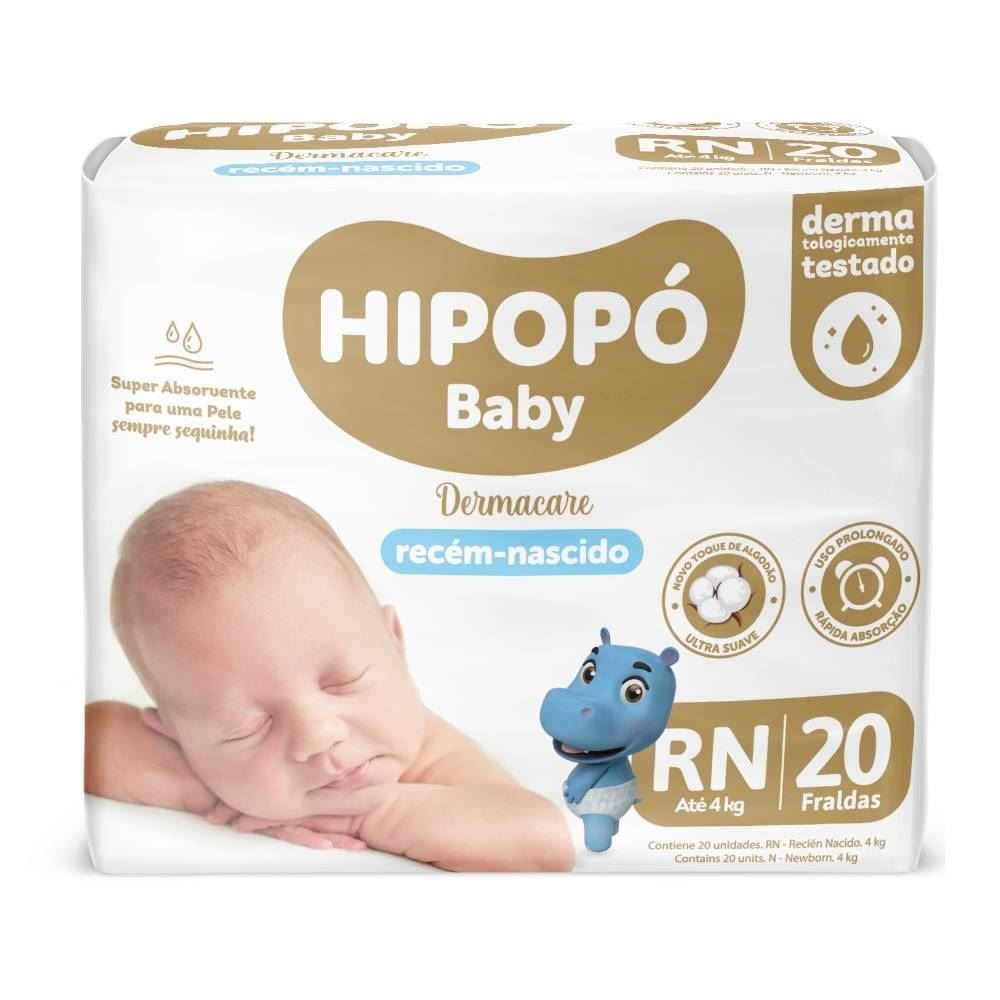 Fralda Hipopó Baby Rn - 20 Unidades