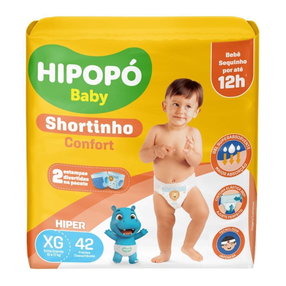 Fraldas Descartáveis Calça Shortinho Xg Confort Hipopó Baby - 42 unidades
