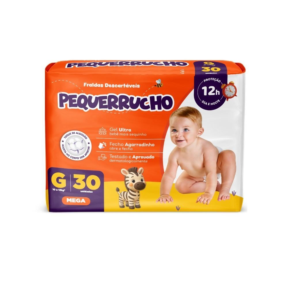 Fraldas Descartavéis Pequerrucho Baby Mega G - 30 Unidades