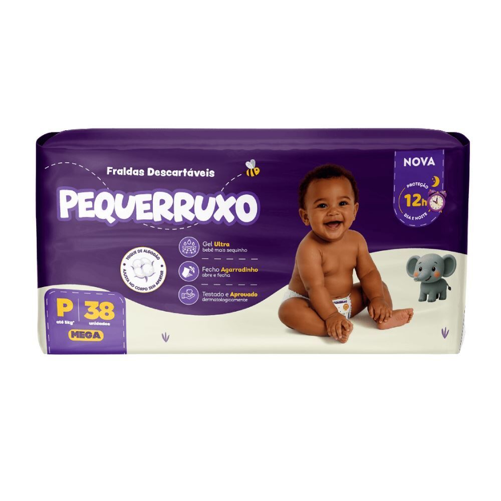 Fraldas Descartavéis Pequerruxo Baby Mega P - 38 Unidades