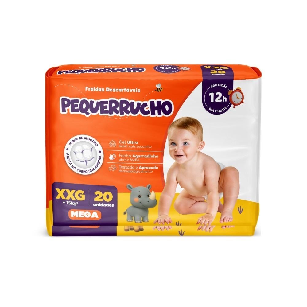 Fraldas Descartavéis Pequerrucho Baby Mega Xxg - 20 Unidades