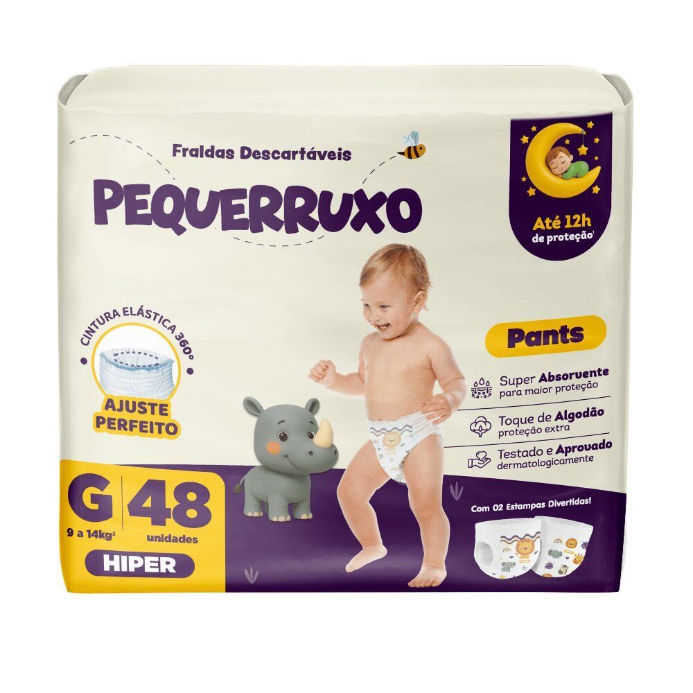 Fraldas Descartavéis Shortinho Pequerruxo Baby Hiper G - 48 Unidades
