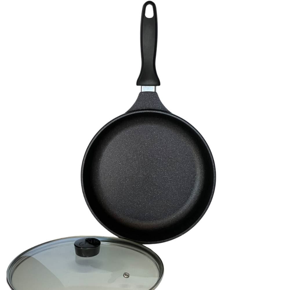 Frigideira Cava Antiaderente Com Tampa De Vidro 20Cm - PRETO