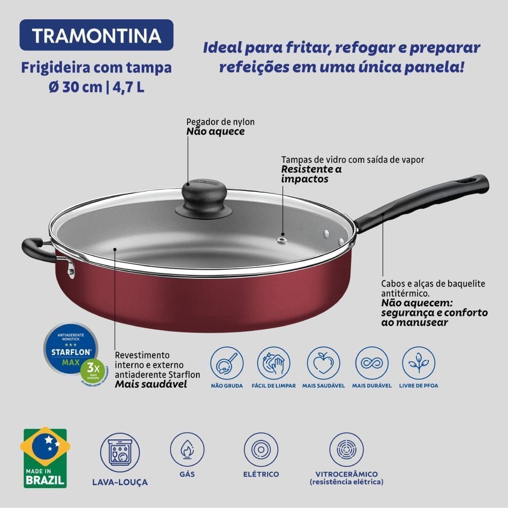 Frigideira Com Tampa Jumbo Tramontina Bordô - 30cm
