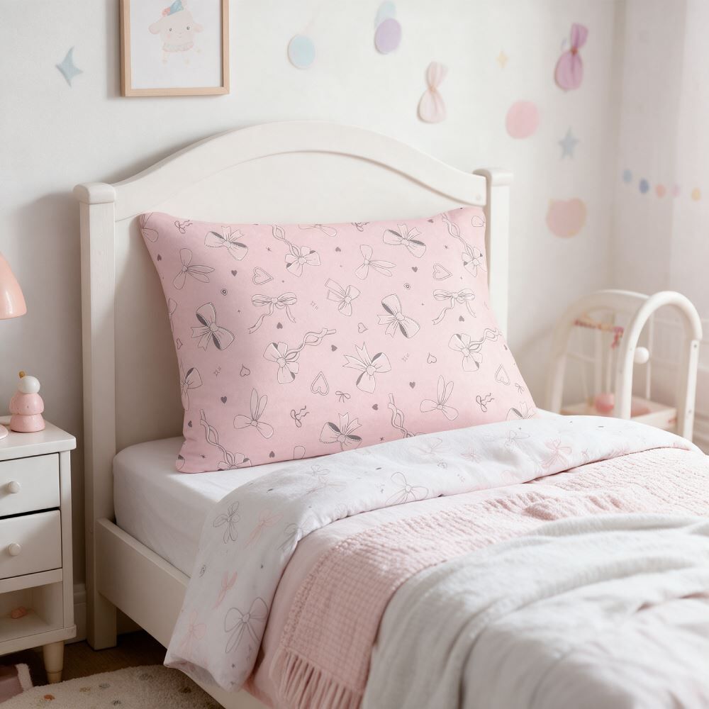 Fronha Avulsa Infantil Microfibra Havan Kids 1 Peça - Laços Rosa Cinza