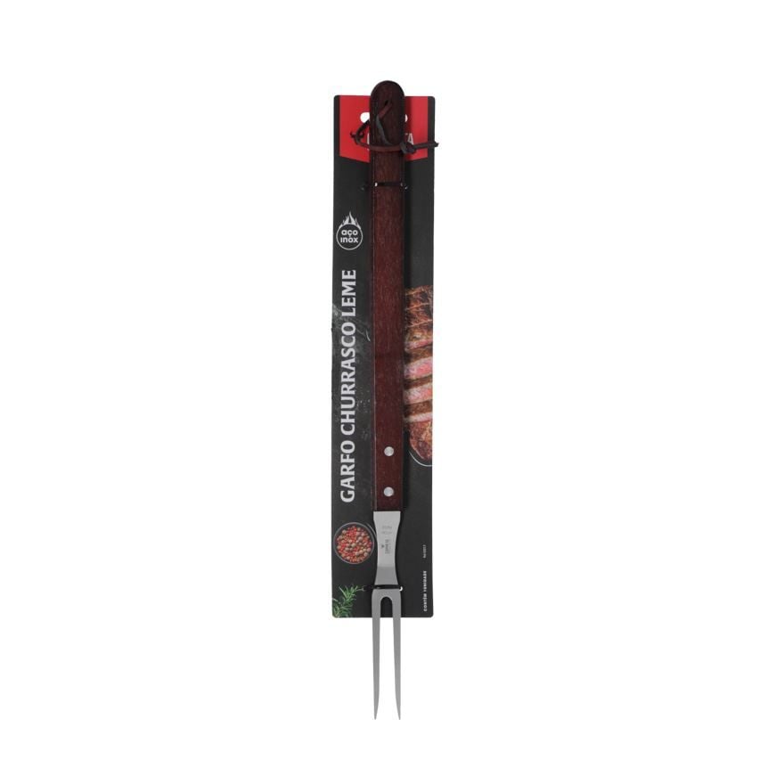 Garfo Para Churrasco De Inox Com Cabo De Madeira Leme 47Cm