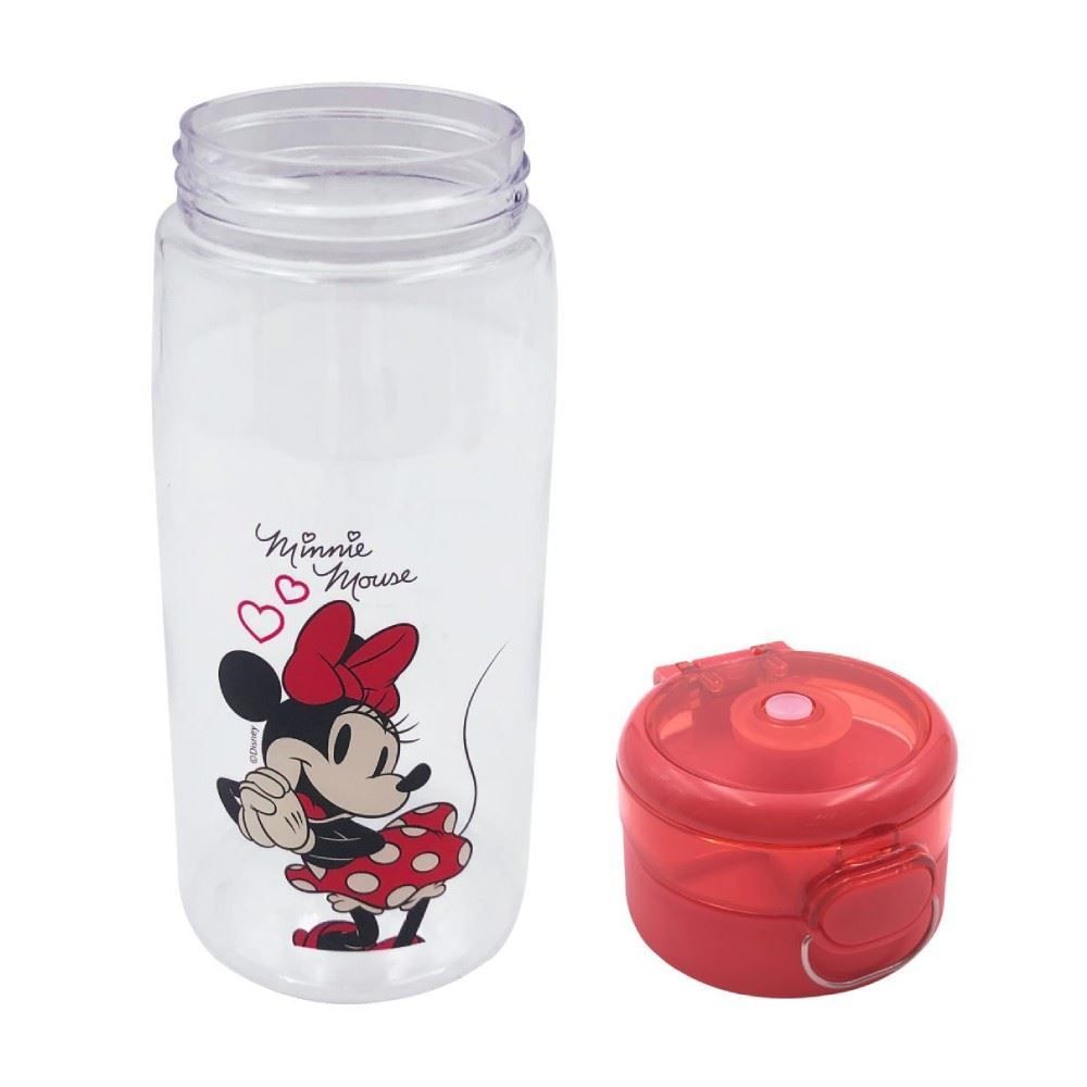 Garrafa De Água Plástico Minnie Disney 600 Ml - Transparente e Vermelho
