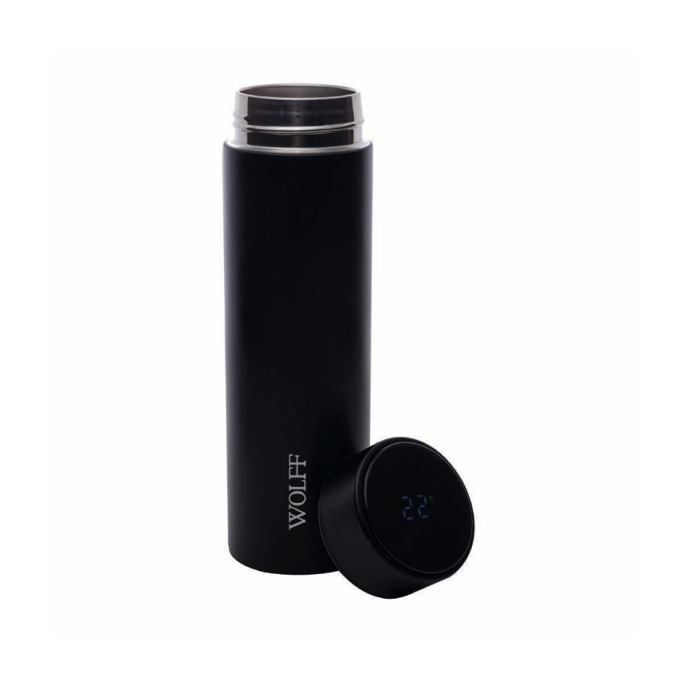 Garrafa Inox Com Termômetro Led Wolf 500 Ml - Preto