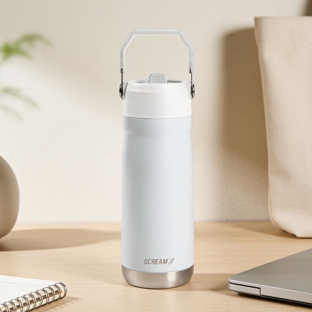 Garrafa Squeeze Térmica com Canudo 650Ml Scream - Branco