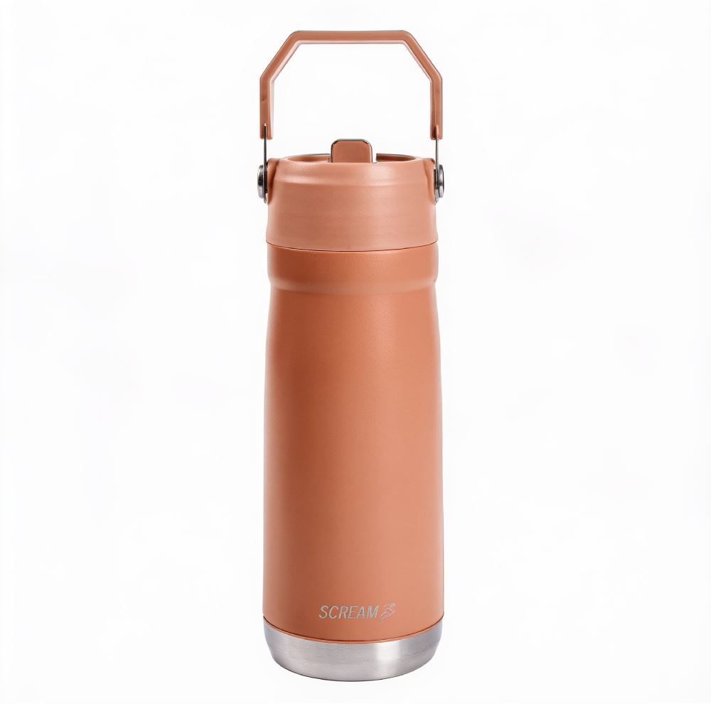 Garrafa Squeeze Térmica com Canudo 650Ml Scream - Laranja