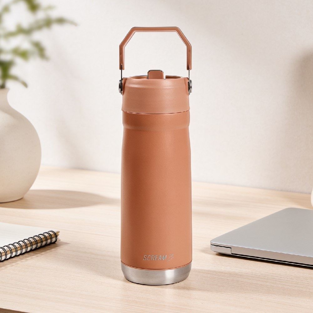 Garrafa Squeeze Térmica com Canudo 650Ml Scream - Laranja