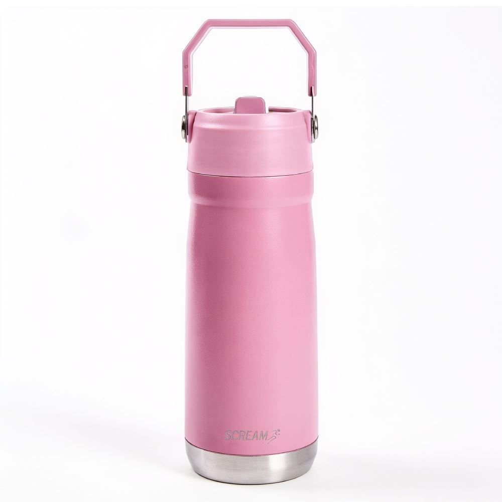 Garrafa Squeeze Térmica com Canudo 650Ml Scream - Rosa