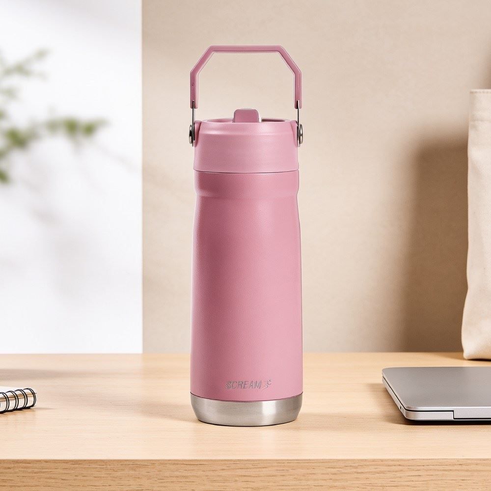 Garrafa Squeeze Térmica com Canudo 650Ml Scream - Rosa