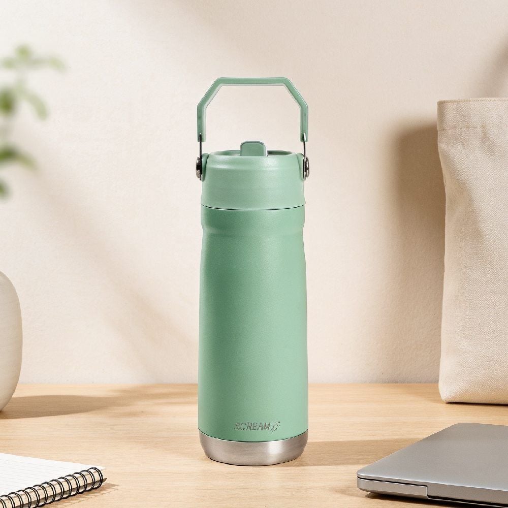 Garrafa Squeeze Térmica com Canudo 650Ml Scream - Verde Claro