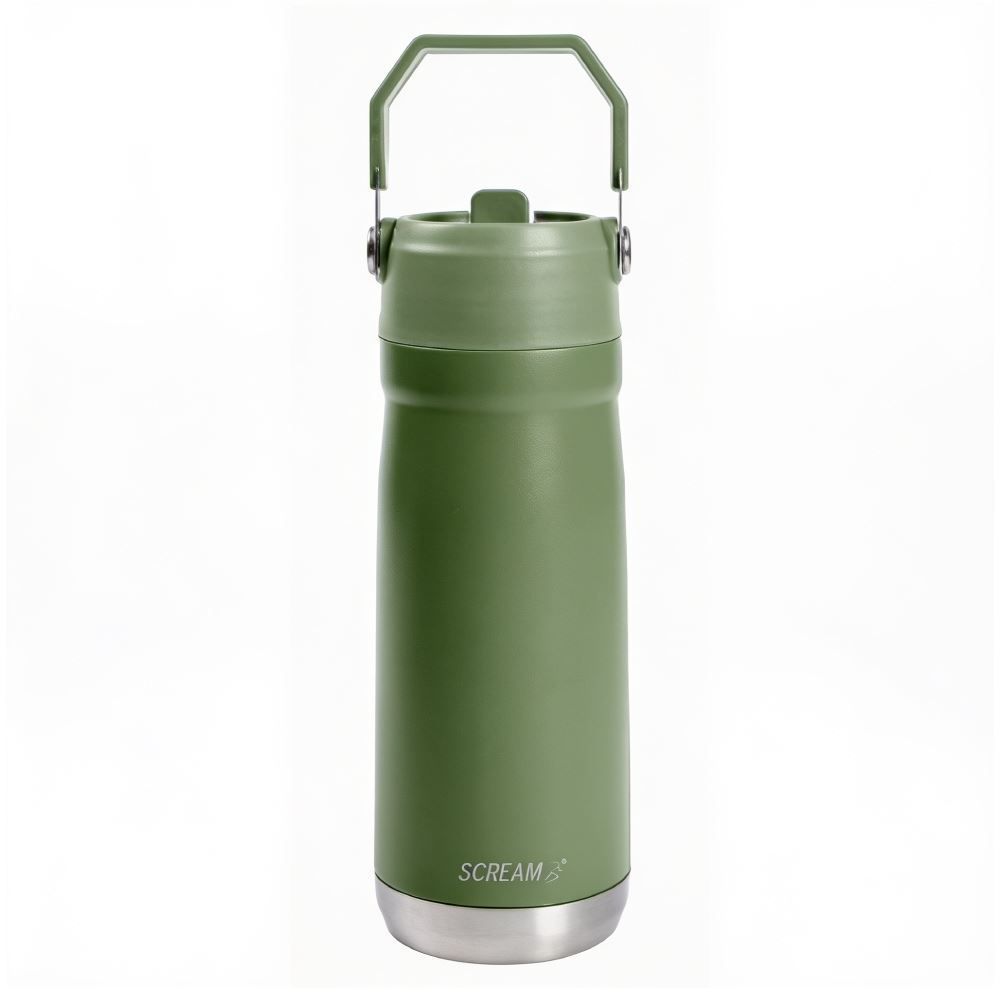 Garrafa Squeeze Térmica com Canudo 650Ml Scream - Verde Escuro