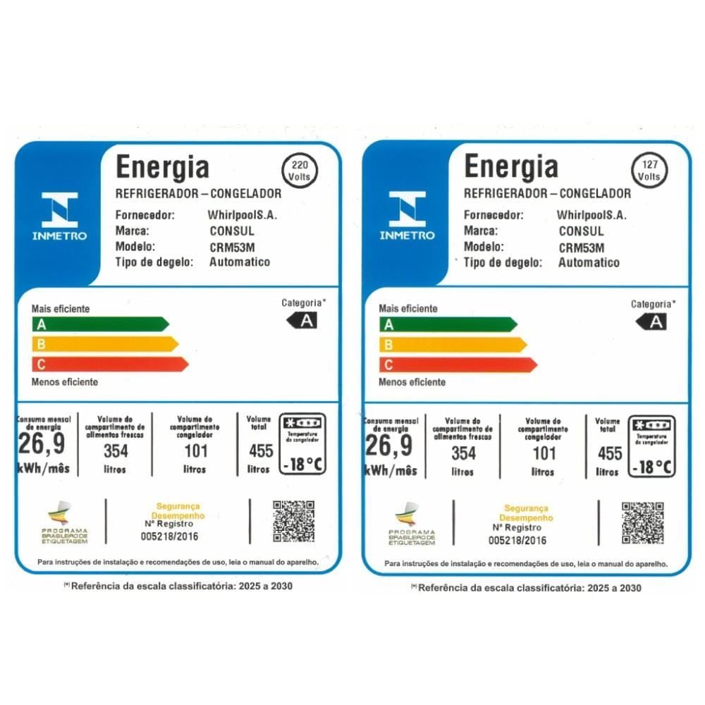 Geladeira Consul Frost Free Duplex 455 Litros Branca CRM53MB