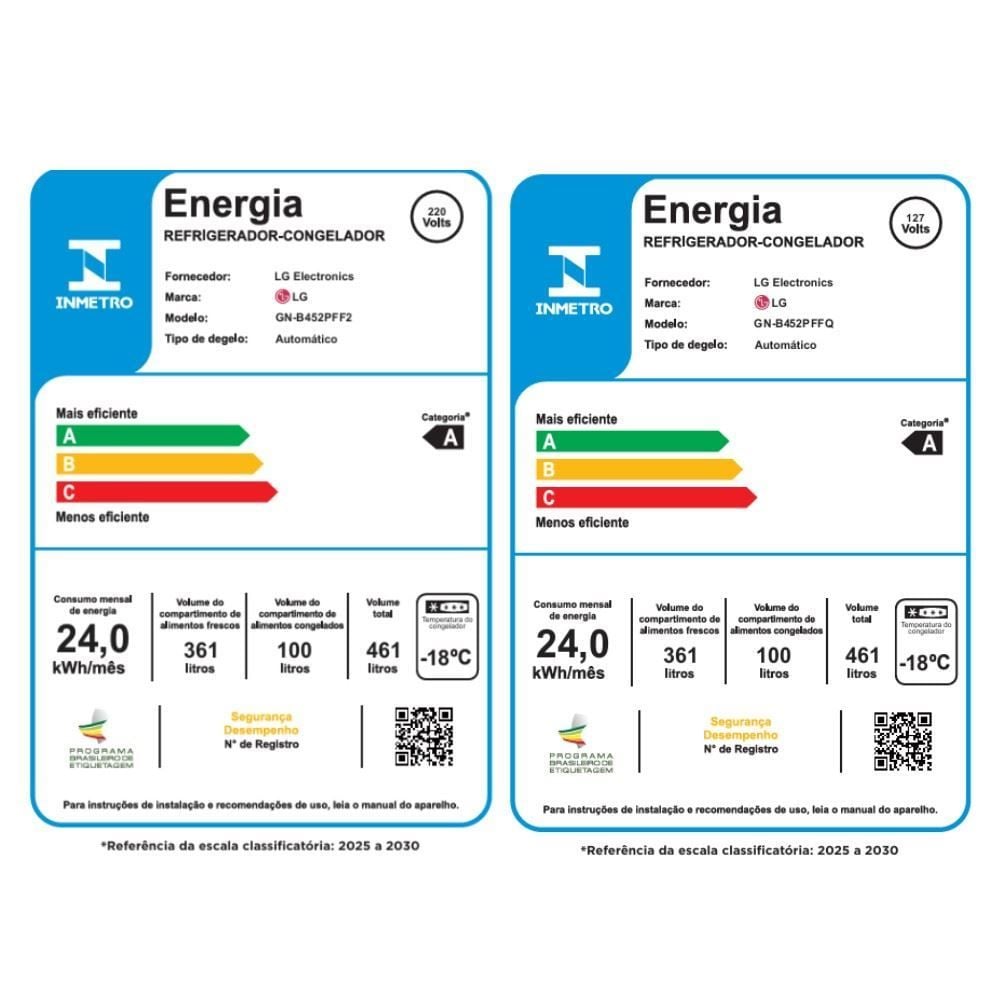 Geladeira LG Frost Free Inverter 461L Duplex Cor Inox Look GN-B452PFF