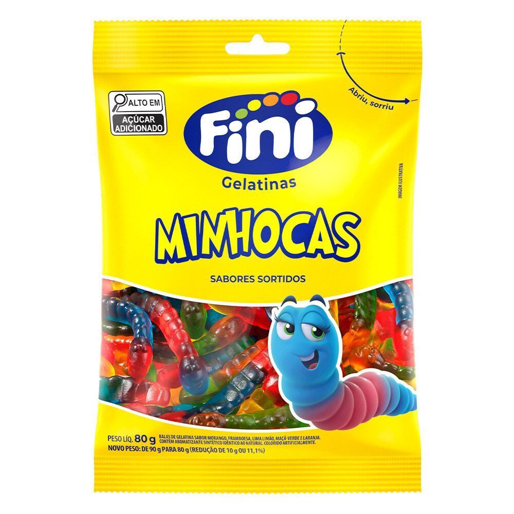 Bala De Gelatina De Minhocas Brilho Fini - 80g