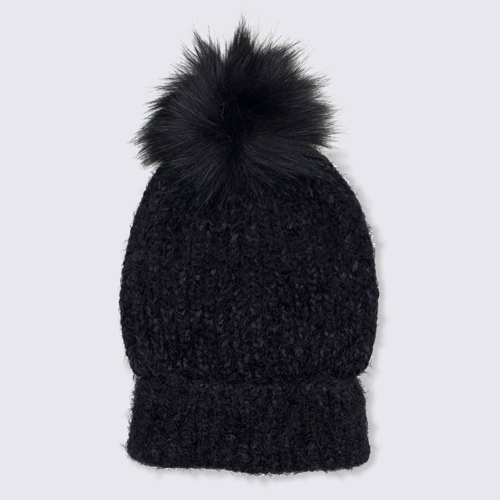 Gorro Tamanho Único Tricot Canelado Com Pompom Patrícia Foster - PRETO U